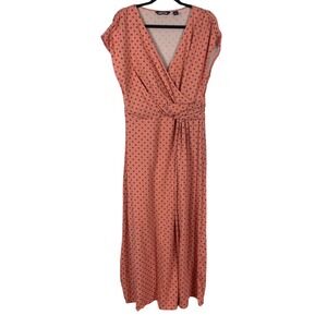 Lands'‎ End Women's Maxi Dress Floral Print Faux Wrap Coral Pink Petite L